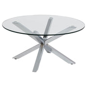 Heaven Cross Leg Large Round Glass Coffee Table, SIlver Metal Base 82x40cm